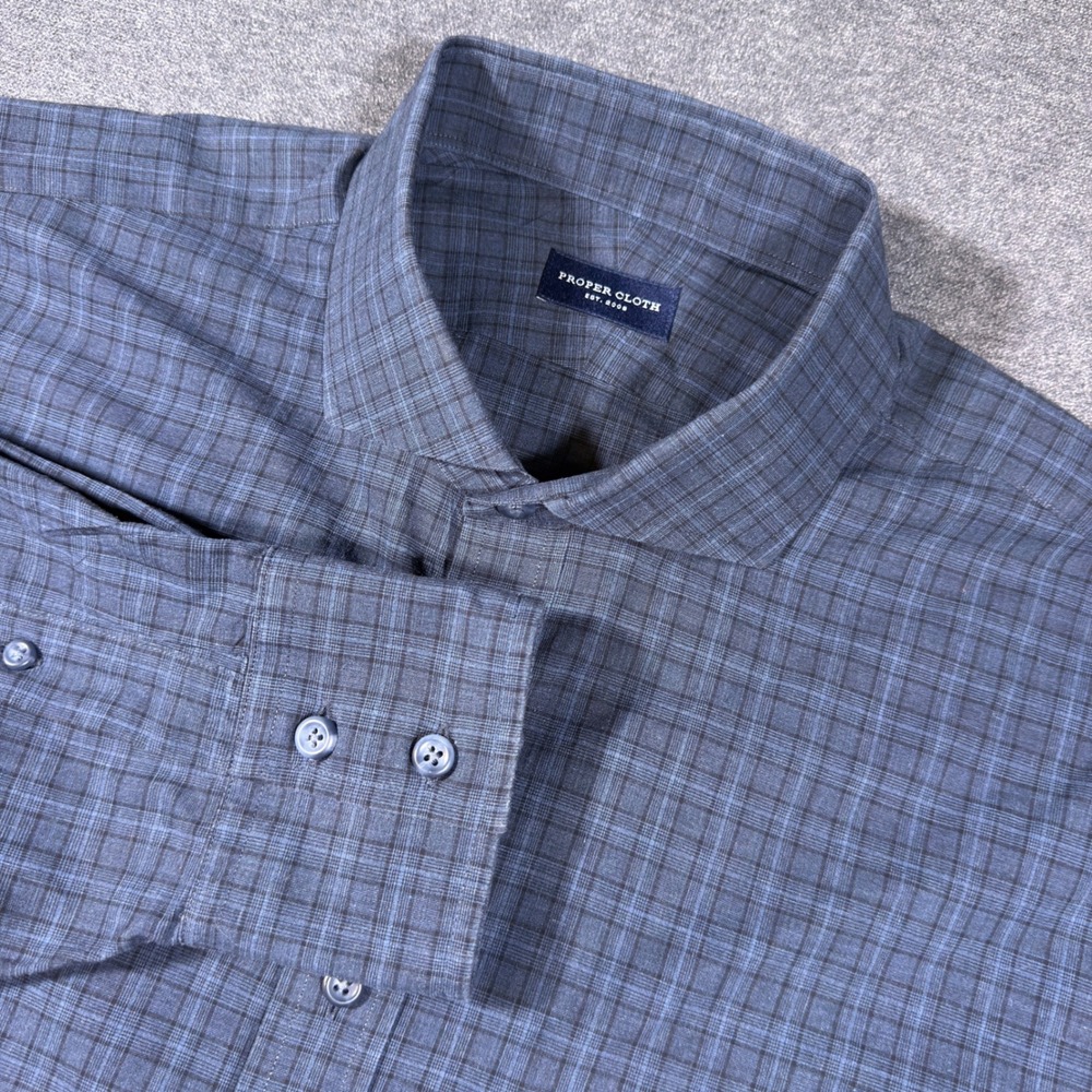 Proper Cloth Dress Shirt Mens XL Blue Plaid Long Sleeve Cotton Button Up Casual